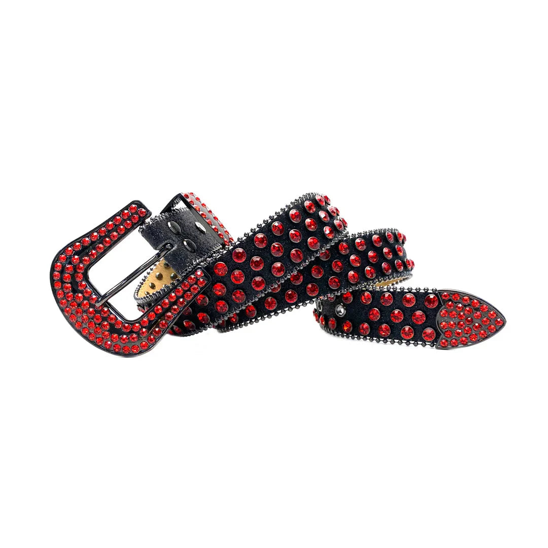 Black Strap Red Rhinestone Studded Belt
