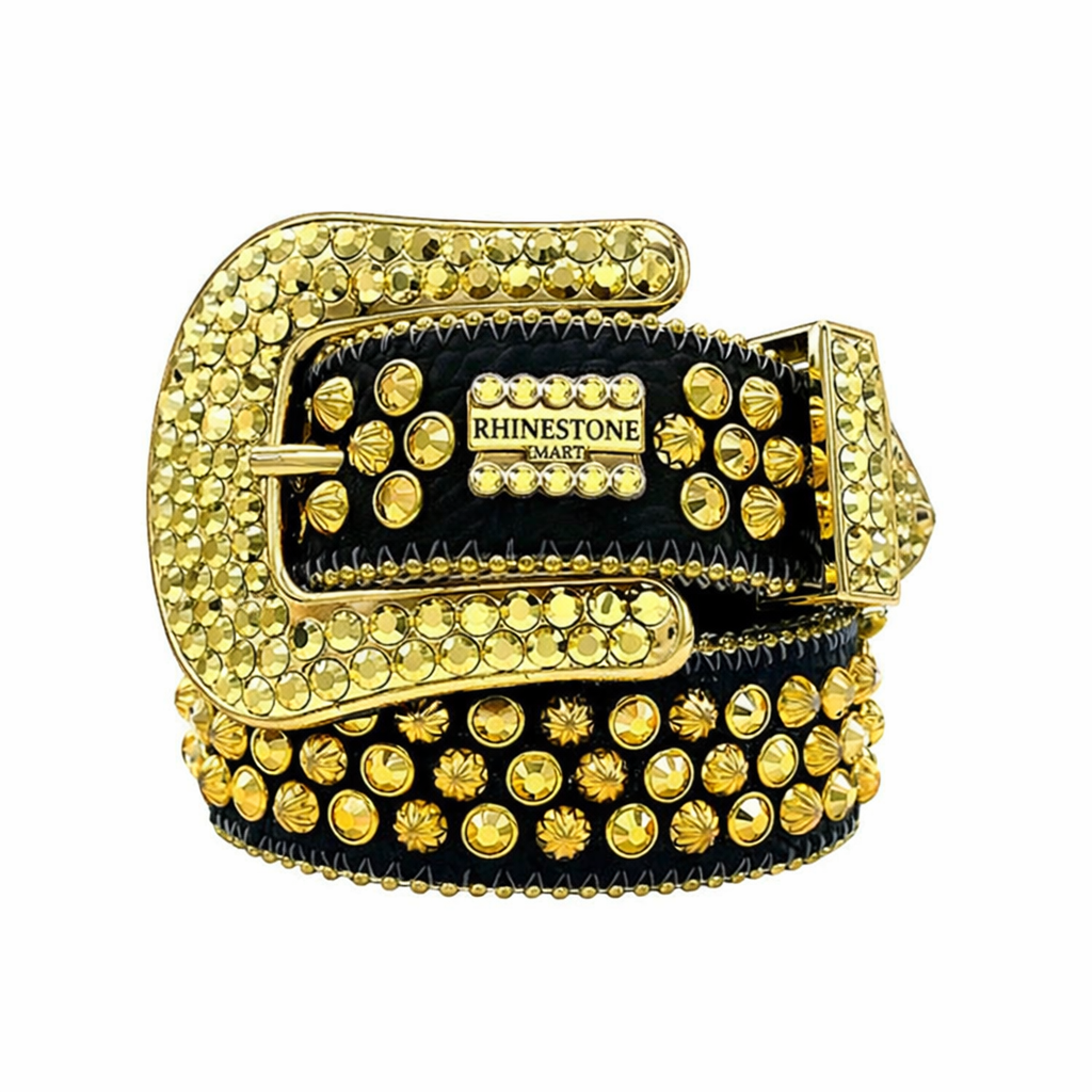Black Strap Gold BB Rhinestone Studded Belt