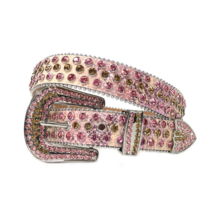 Shiny Pink Pink & Brown Rhinestone Belt