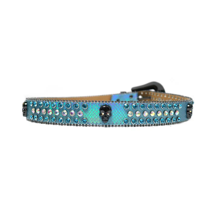 Shiny Skull Blue Strap Blue & Multicolor Rhinestone Belt