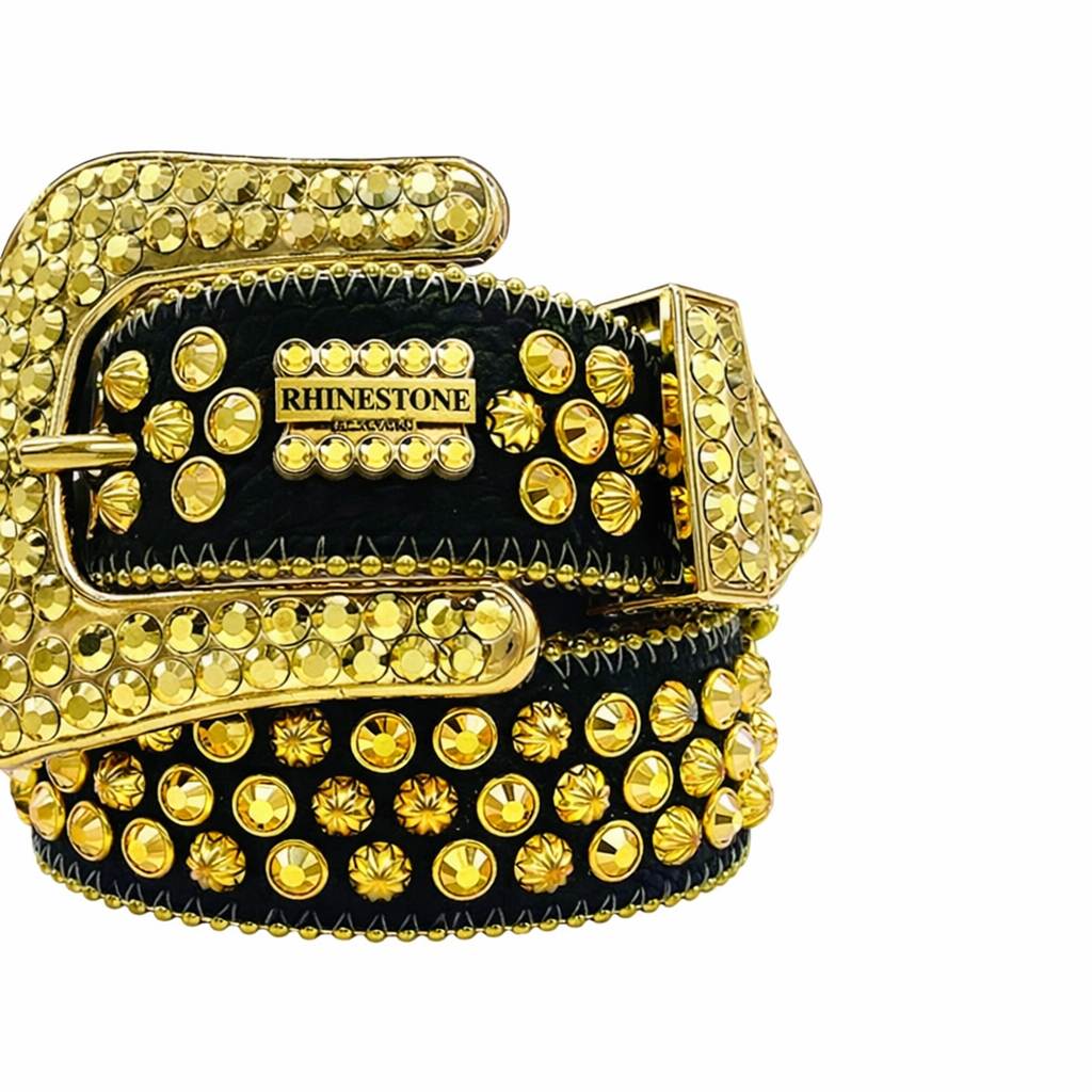 Black Strap Gold BB Rhinestone Studded Belt