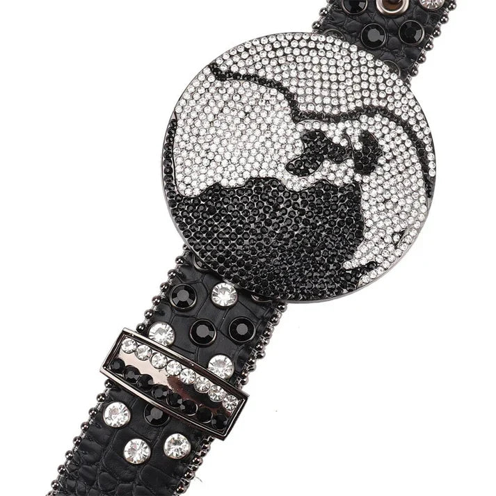 Earth World Buckle Black Rhinestone Studded Belt