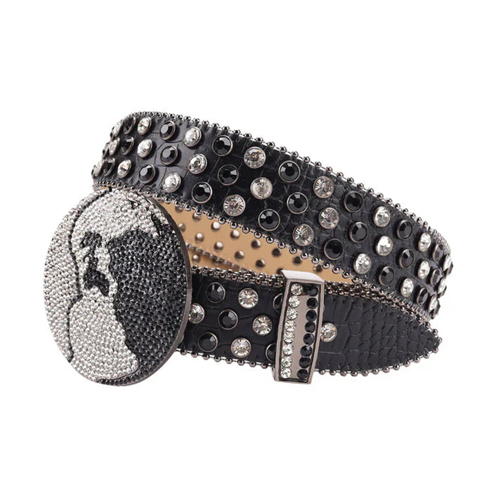 Earth World Buckle Black Rhinestone Studded Belt