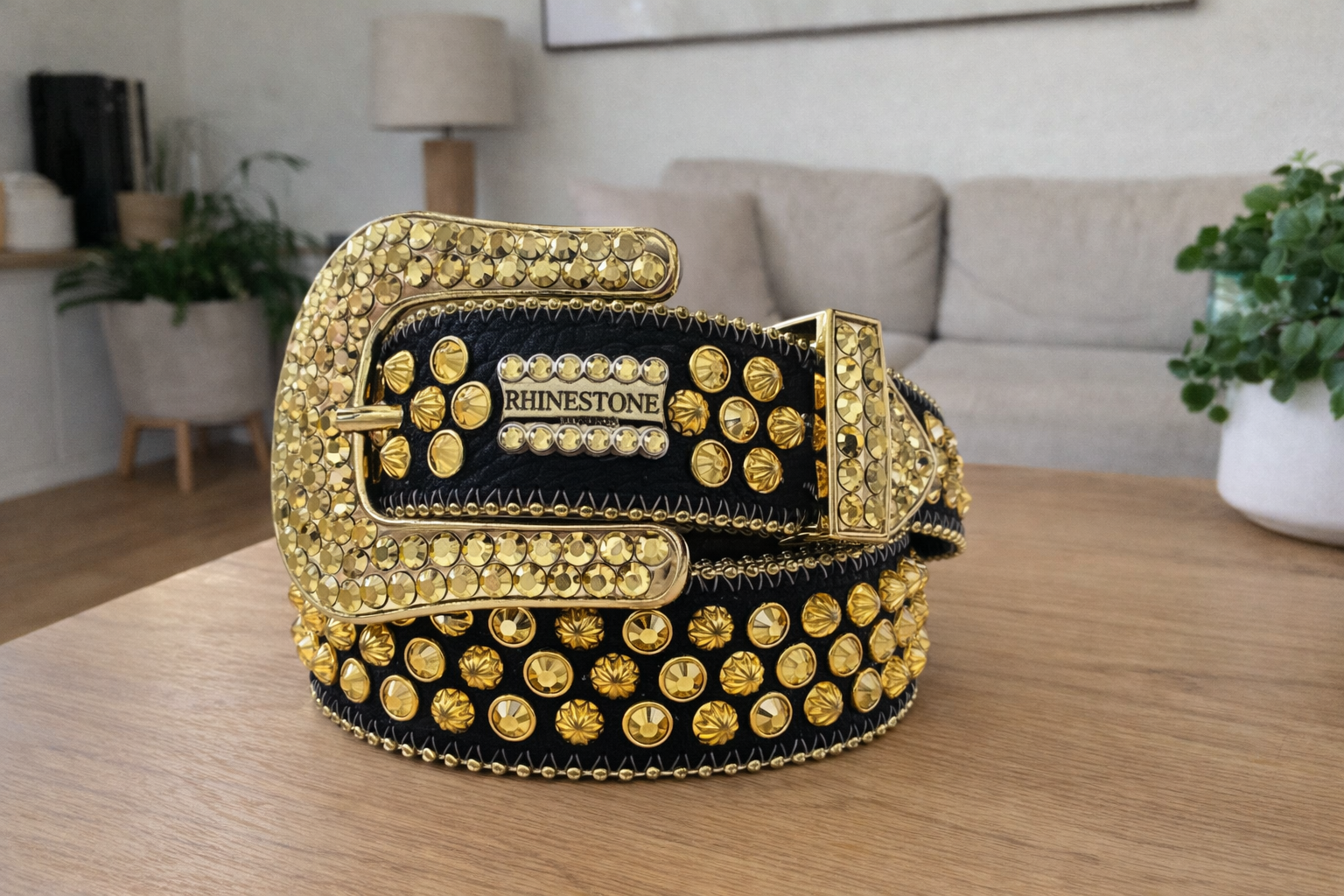 Black Strap Gold BB Rhinestone Studded Belt