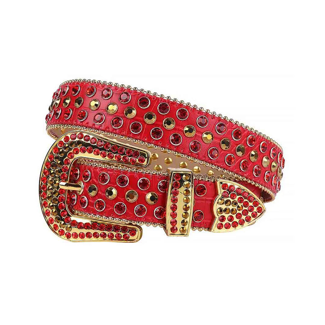 Red Strap Red & Gold Rhinestone Studded Belt