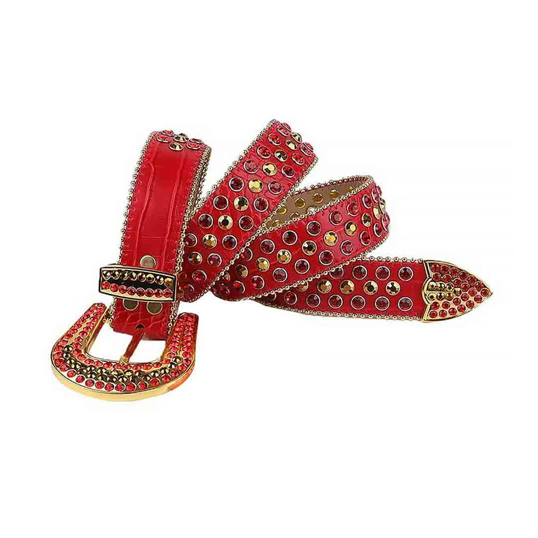 Red Strap Red & Gold Rhinestone Studded Belt