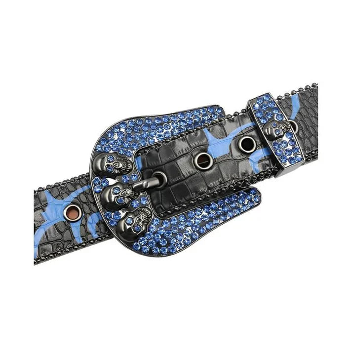 Sapphire Blue Skull Rhinestone Bling Belt
