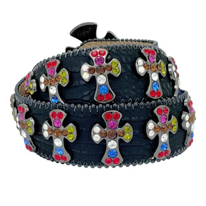 Multicolor Cross Rhinestone Bling Belt