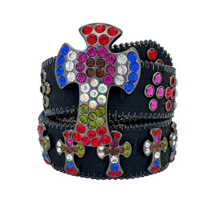 Multicolor Cross Rhinestone Bling Belt