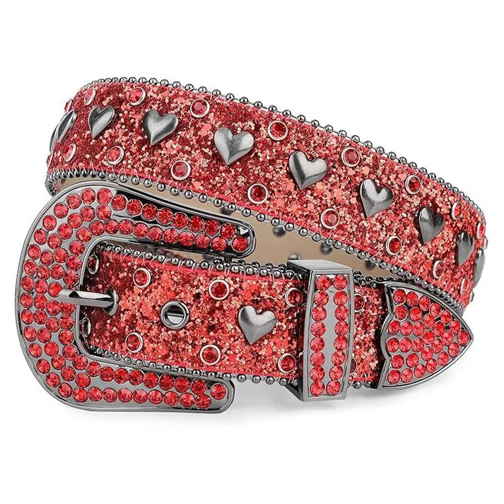 Western Bling Heart Crystal Diamond Rhinestone Leather Belt