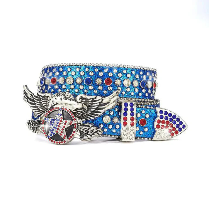 Blue American Eagle Star Rhinestone Western Belt