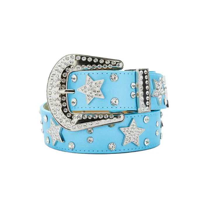 Light Blue Star Stud Bling Rhinestone Belt