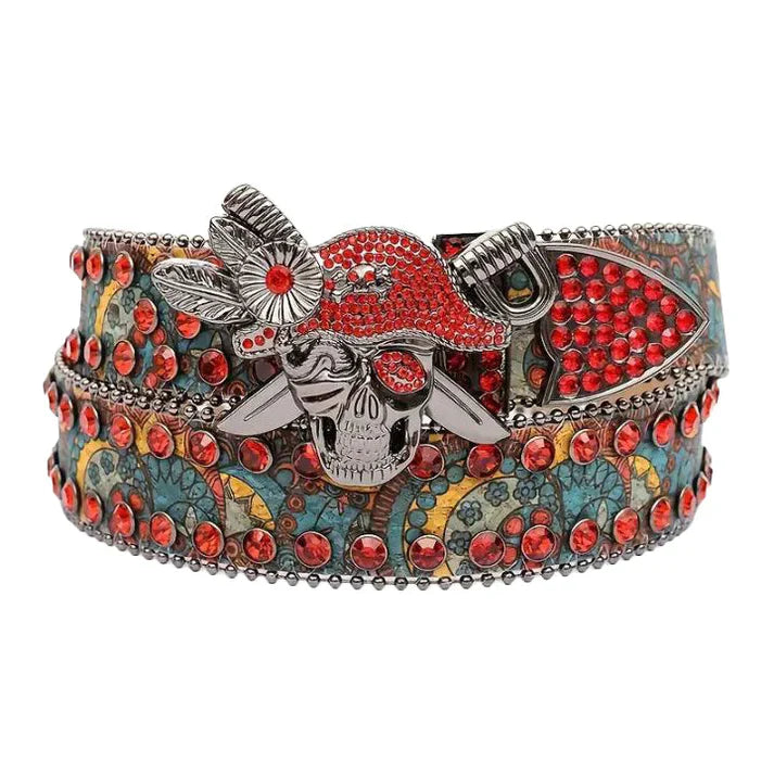 Pirate Head Diamond Rhinestone Statement Belt
