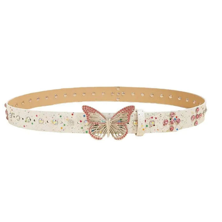 White Butterfly Rhinestone Glitter Belt