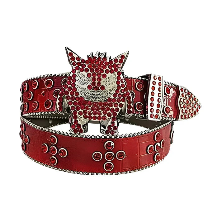Red Rhinestone Monster Buckle Crystal Belt