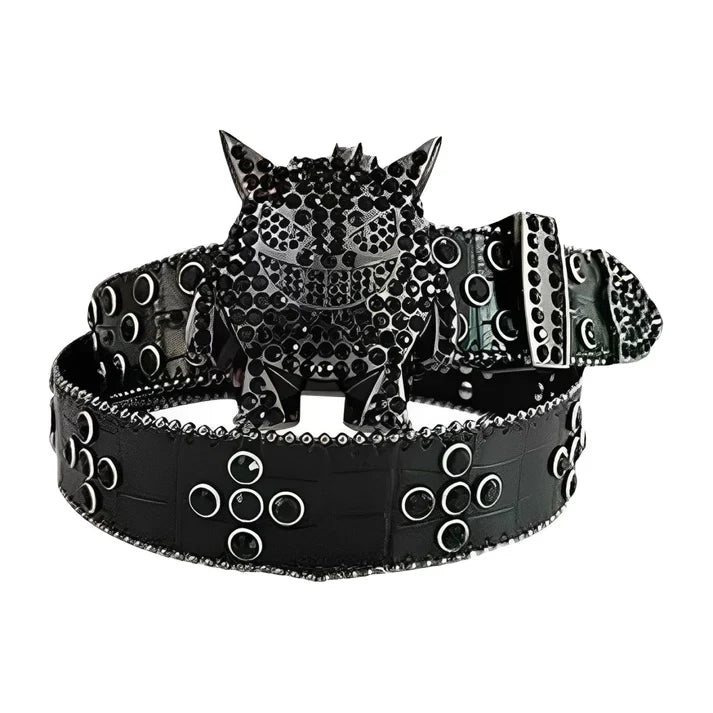 Black Rhinestone Monster Buckle Crystal Belt