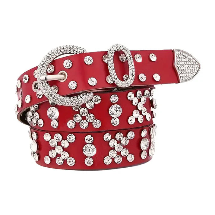 Red Western Rhinestone Studded Belt