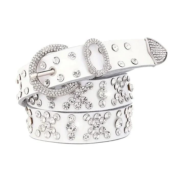 White Western Rhinestone Bling Belt