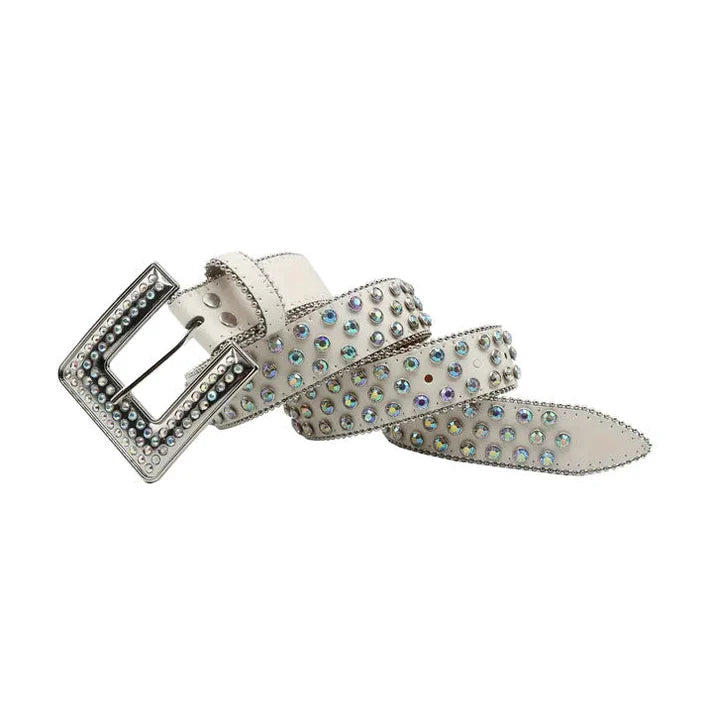 White Iridescent Rhinestone Bling Western Belt