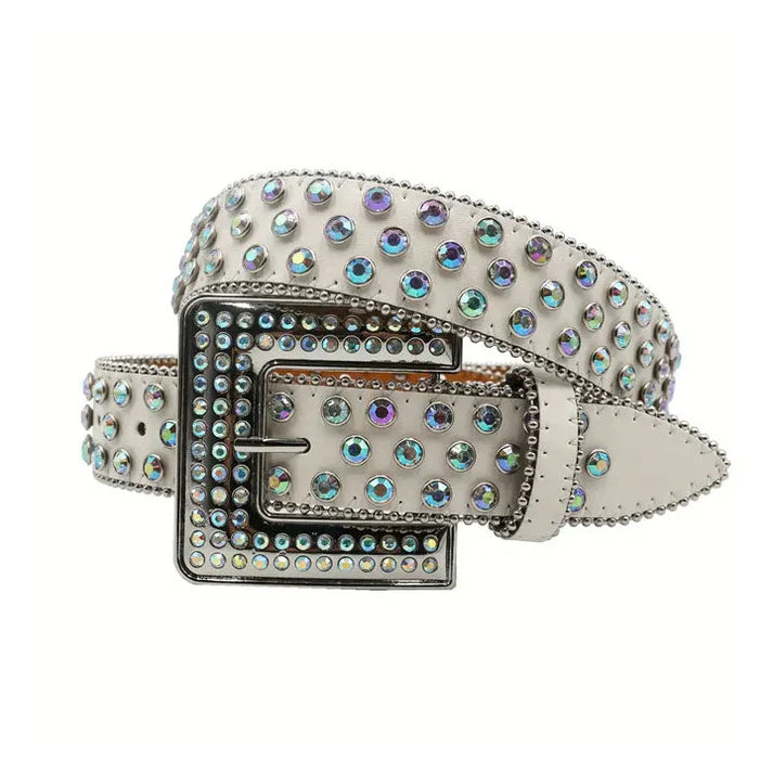 White Iridescent Rhinestone Bling Western Belt