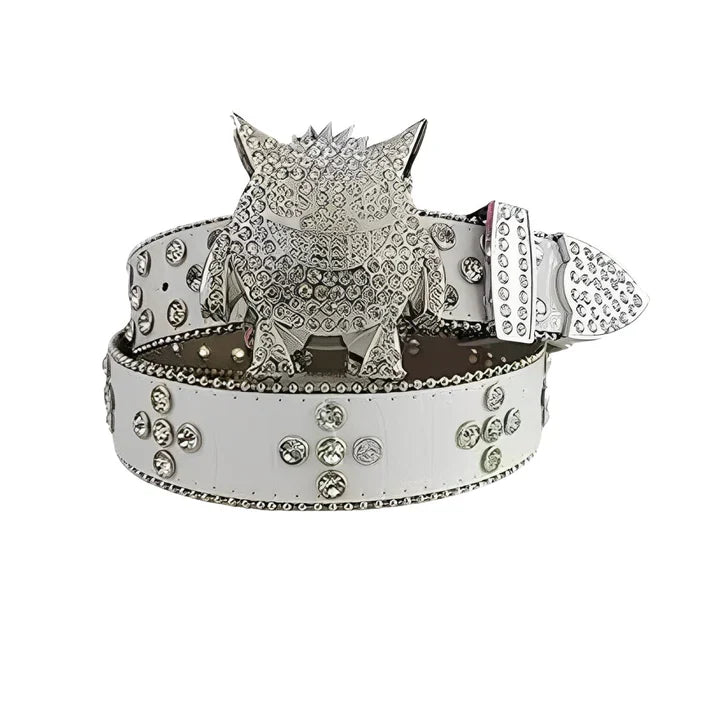 White Rhinestone Monster Buckle Crystal Belt