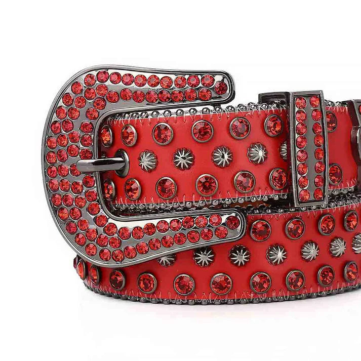 Red Strap Red Rhinestone Studded Belt