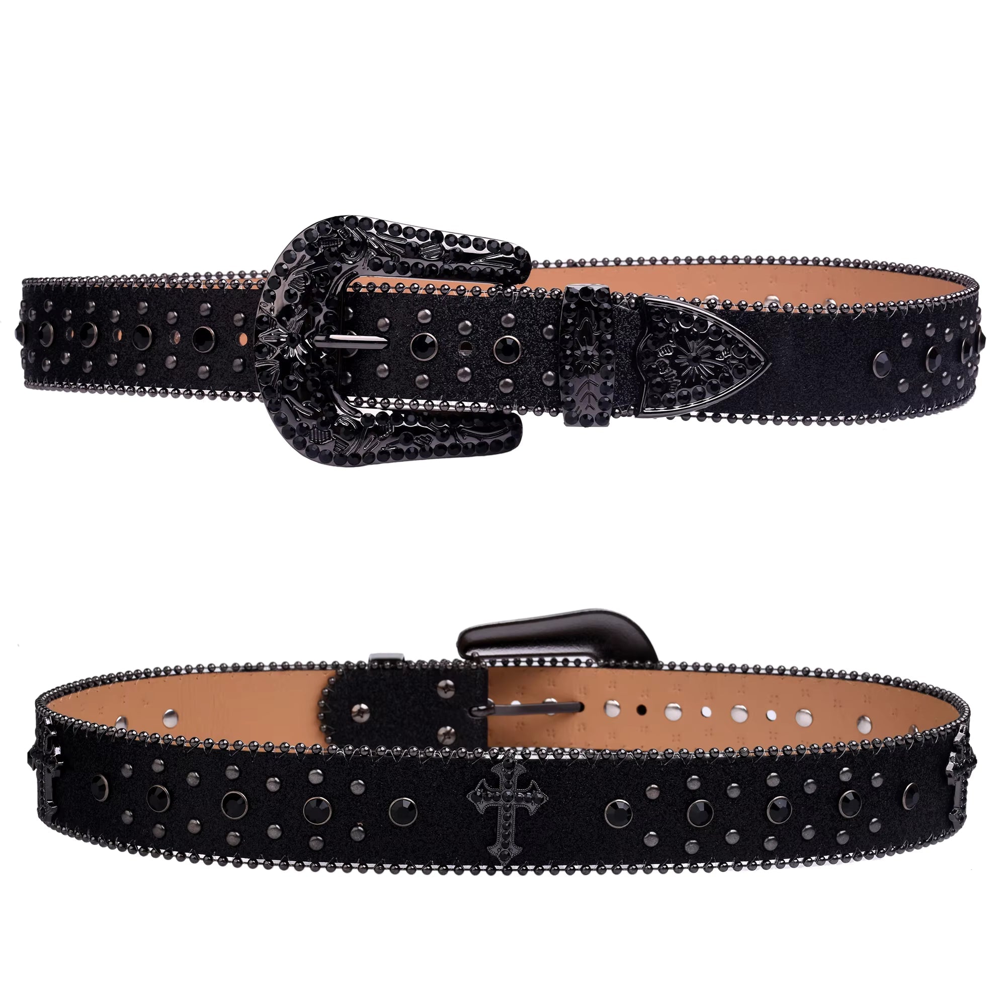 Western Rhinestone Diamond Leather Belt for Jeans (Women & Men)