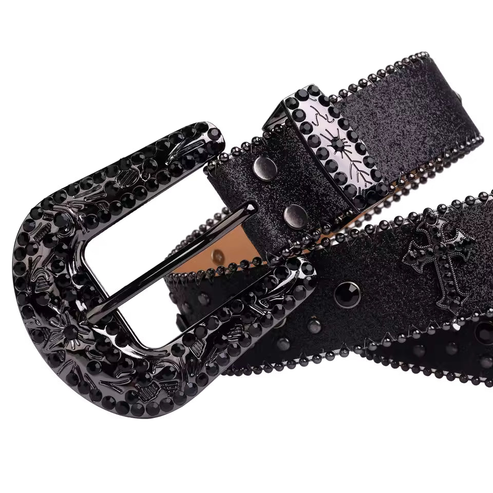 Western Rhinestone Diamond Leather Belt for Jeans (Women & Men)