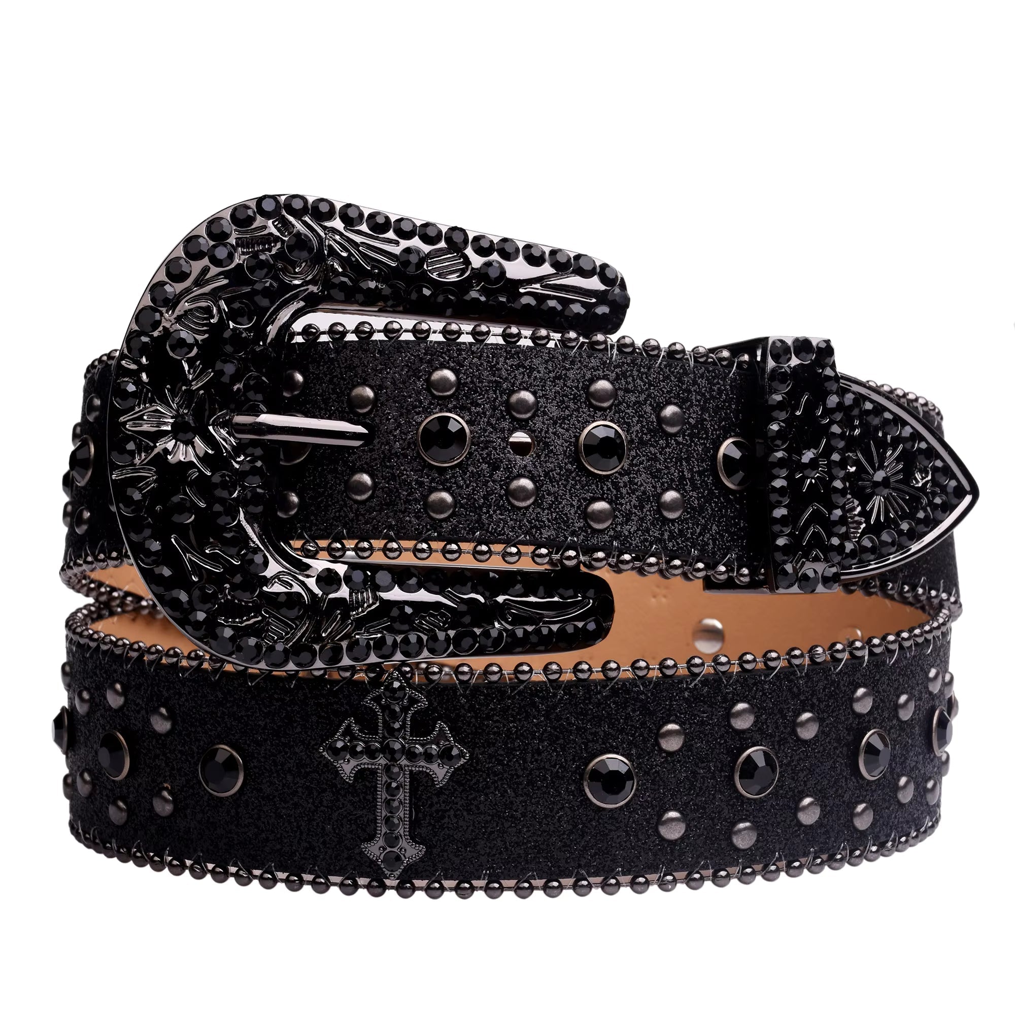 Western Rhinestone Diamond Leather Belt for Jeans (Women & Men)