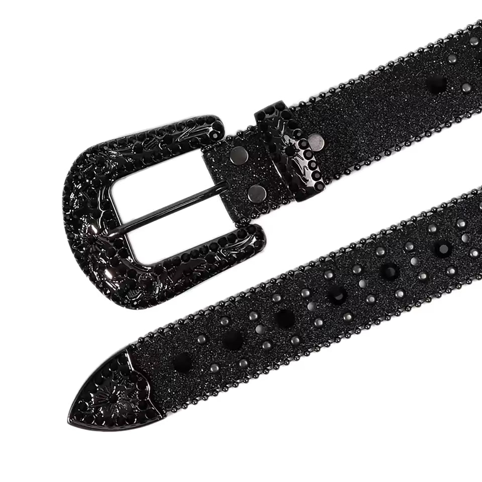 Western Rhinestone Diamond Leather Belt for Jeans (Women & Men)