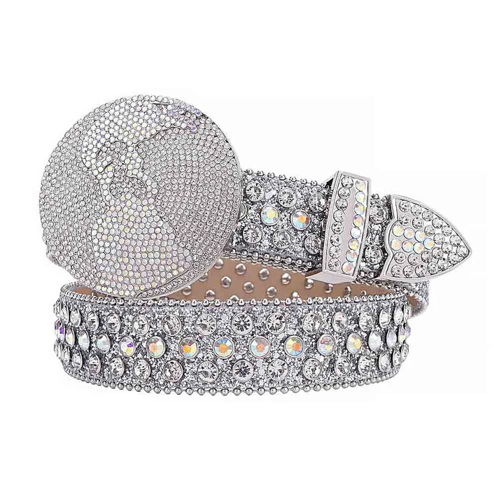 Globe Silver White Strap With White & Multi Studded Rhinestone Belt