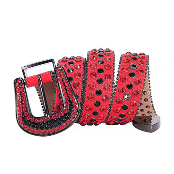 Red Leather Strap with Red & Black Crystal Rhinestone Belt - Image 2
