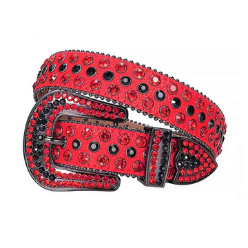 Red Leather Strap with Red & Black Crystal Rhinestone Belt