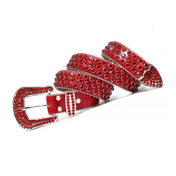 Red Strap With 7 Skulls Red & Black Studded Rhinestone Belt - Image 4