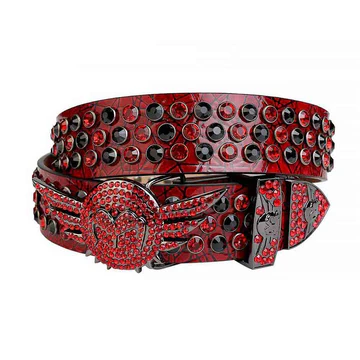 Red Crystal Belt with Dark Grey Angel Wing Buckle